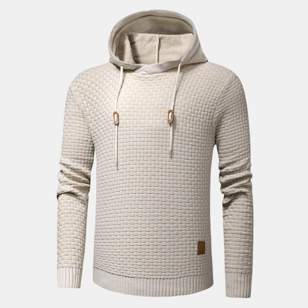 Men's Textured Pullover Hoodie with Drawstring and Slim Fit