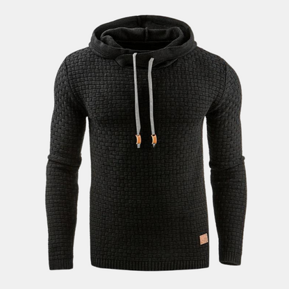 Men's Textured Pullover Hoodie with Drawstring and Slim Fit