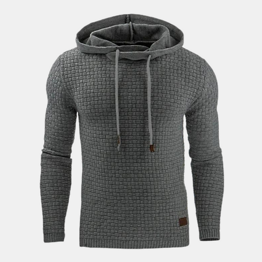Men's Textured Pullover Hoodie with Drawstring and Slim Fit