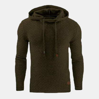 Men's Textured Pullover Hoodie with Drawstring and Slim Fit