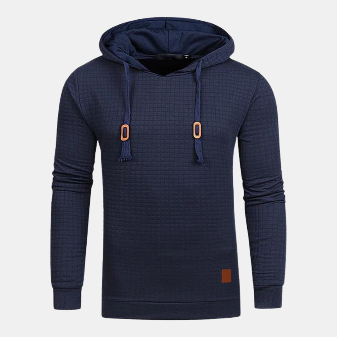 Men's Textured Pullover Hoodie with Drawstring and Slim Fit
