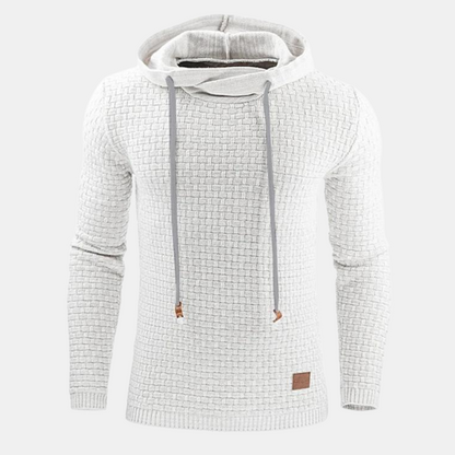 Men's Textured Pullover Hoodie with Drawstring and Slim Fit